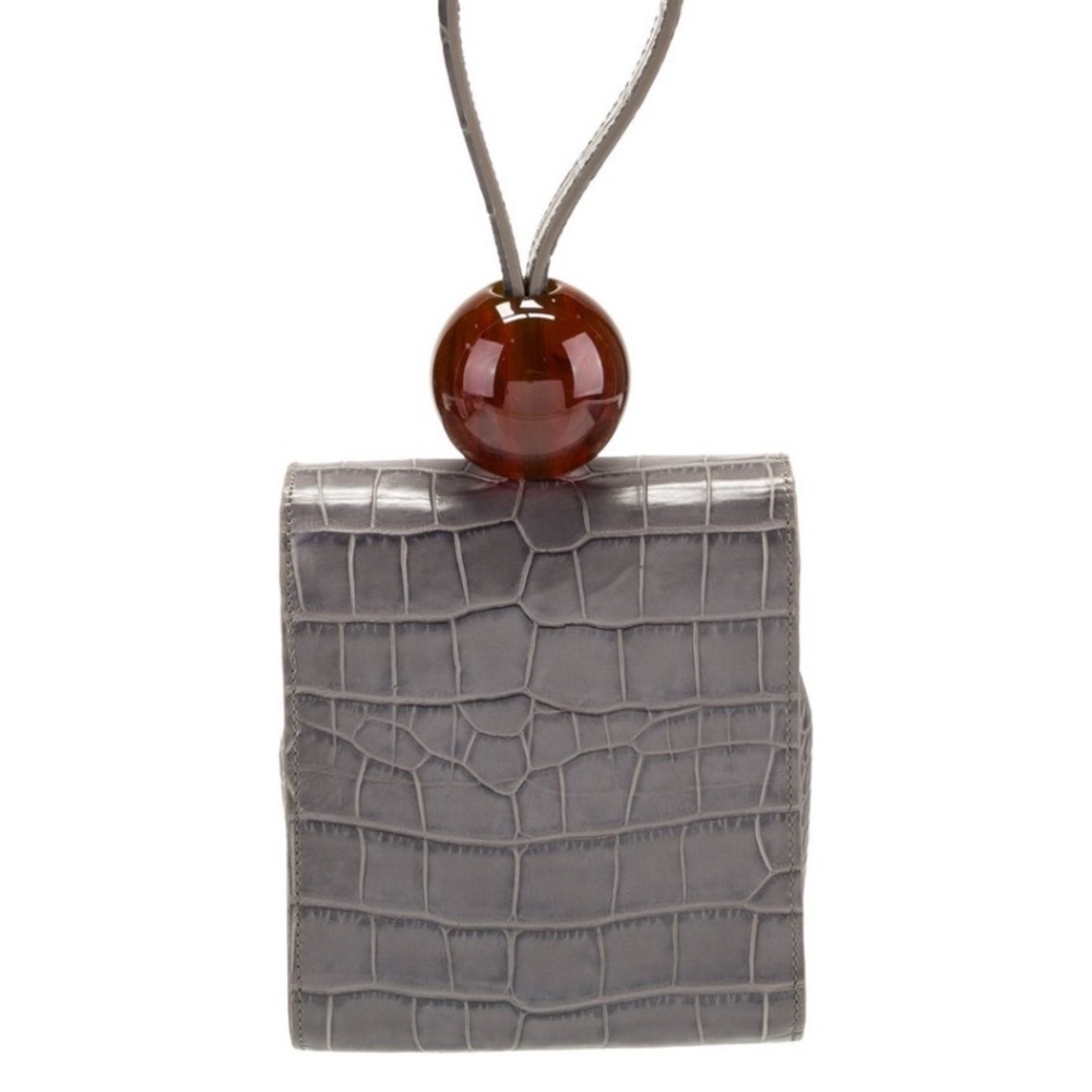 BY FAR Croc-Embossed Ball Wristlet with Brown Ball Accent - Picture 5 of 11
